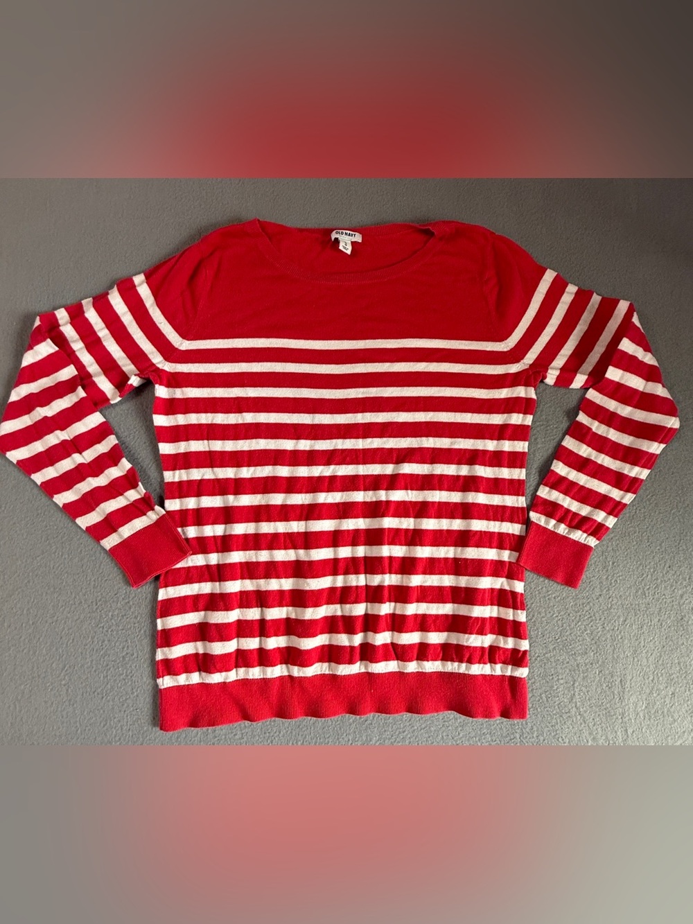 Old Navy Red & White Striped Long Sleeve Kids Top